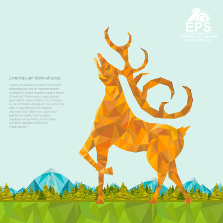 crumpled paper background with deer and forest and mountines on horizontのイラスト素材