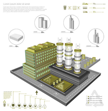 infographic with recycling factory and processing facilitiesのイラスト素材