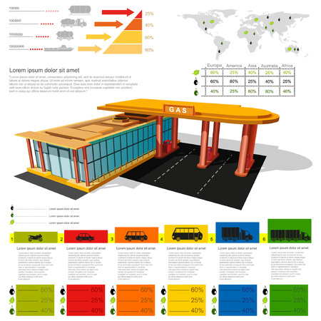 gas station infographic realistic gas station with abstract diagrams and transportのイラスト素材