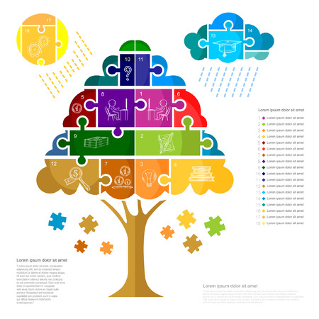 infographic with puzzle tree sun and cloudのイラスト素材