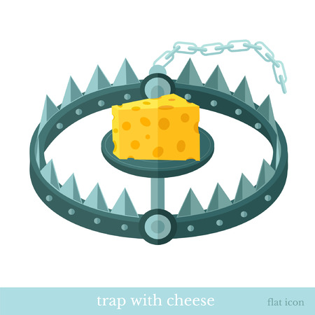 ftat icon trap with piece of cheese isolated on white のイラスト素材