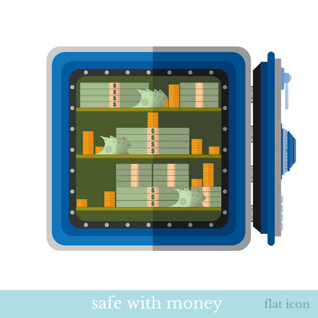 flat business icon open safe with money coin and bank noteのイラスト素材