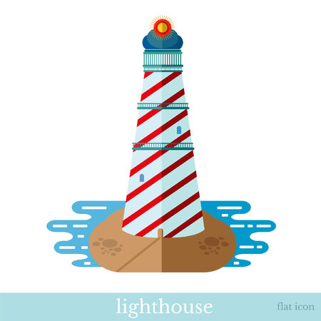 flat icon lighthouse with sea object on whiteのイラスト素材