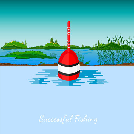 fishing background with lake or river and floatのイラスト素材