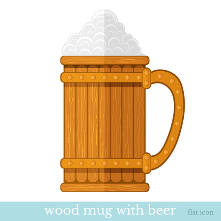 mug with beer and foam flat icon on whiteのイラスト素材