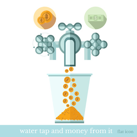 flat concept business icon gold coins flows from the water tap to glassのイラスト素材