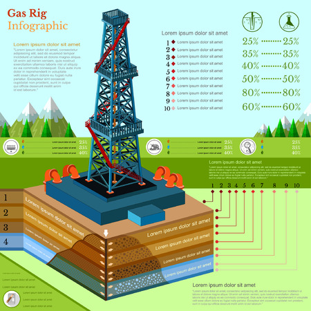 oil derrick tower or gas rig infographic with landscapeのイラスト素材