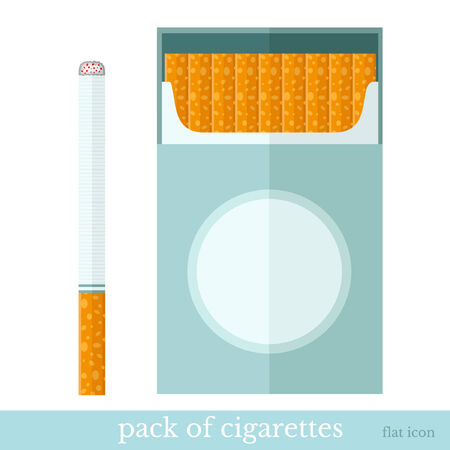 flat template open pack of cigarettes and one cigarette nearのイラスト素材