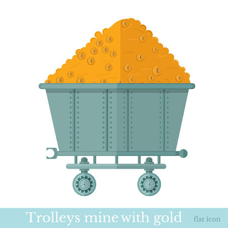 trolley mine with gold coin on whiteのイラスト素材