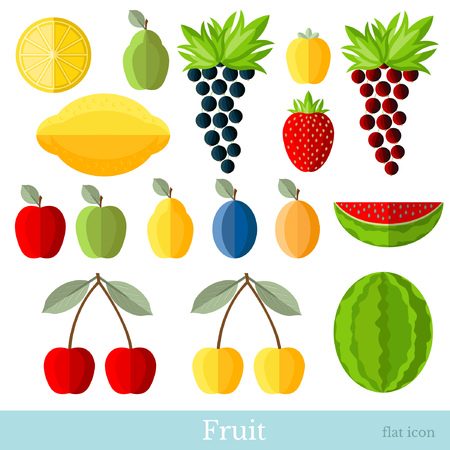 flat fruit set on whiteのイラスト素材