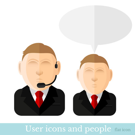 flat two man portrait in black suit with microphone and bubble speechのイラスト素材