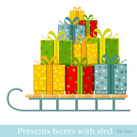 flat new year gift-box on sled isolated on whiteのイラスト素材