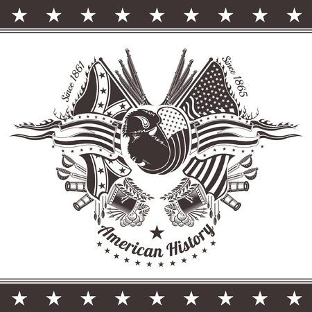 american civil war military background coat of arms with bison head flags and weaponsのイラスト素材