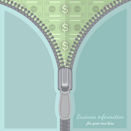 financial background with money.half open zipper of bag with cashのイラスト素材