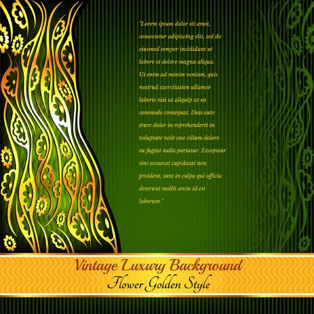 abstract shiny floral pattern geen background with golden plant flowerのイラスト素材
