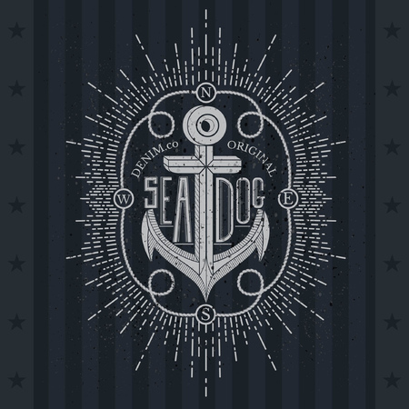 White Anchor On Blackboard. Vintage Label, Grunge Background. Typography Elementsのイラスト素材