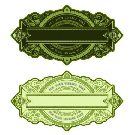 two royal green banners or frames from floral pattern isolated on whiteのイラスト素材