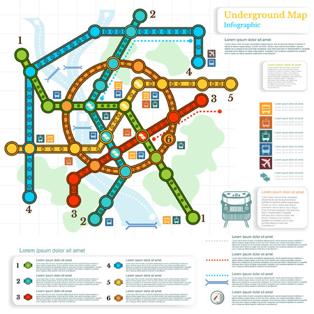 underground infographic with lines of metro on city map and topography simbolsのイラスト素材