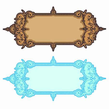 two royal blue and brown banners or frames from line pattern isolated on whiteのイラスト素材