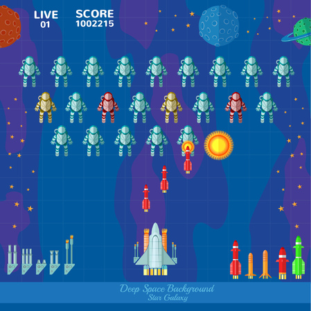 Game space background. Spaceship shoot astronautsのイラスト素材