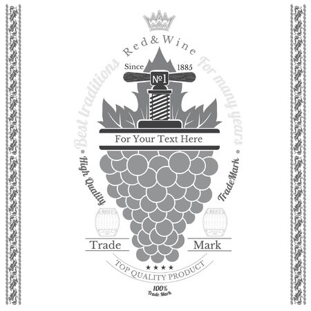 Grapes bunch with leaf and vintage press up on whiteのイラスト素材