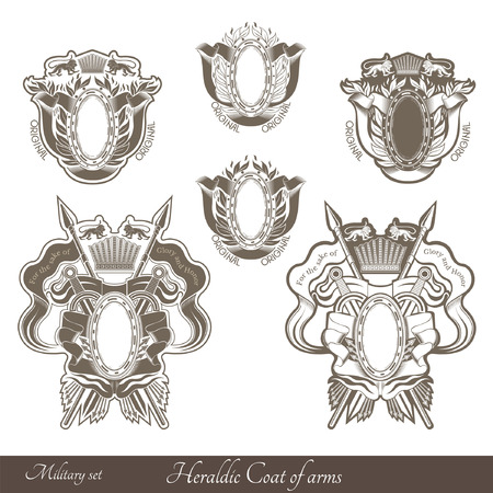 set of haraldic heraldic coat of arms with lions and vintage weaponsのイラスト素材