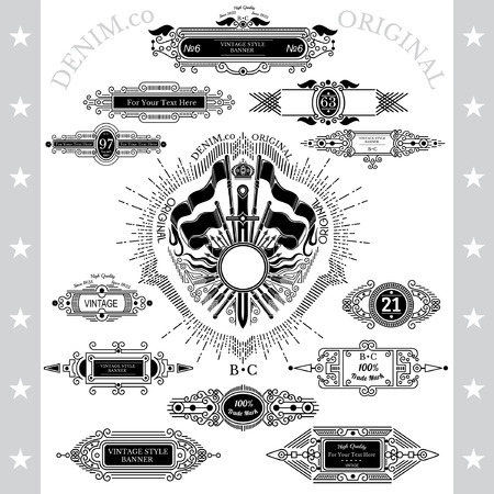 big collection of mongram or denim  in line styleのイラスト素材