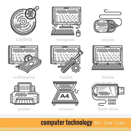 Set of Computer Technology Outline Web Iconsのイラスト素材