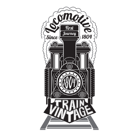 Black silhouette of face old locomotive with text locomotive in smokeのイラスト素材
