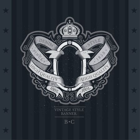 Oval Frame Between Pattern Of Winding Ribbons And Line Pattern. Vintage Label With Coat of Arms On Blackboardのイラスト素材