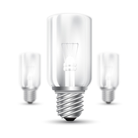 Three realistic mock up lamp on white background. Vector illustration one lamp sharp and two lamp depth of fieldのイラスト素材