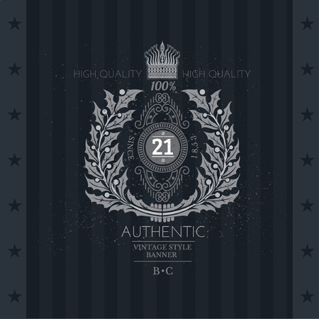 Abstract Wreath From Holly With Crown And Line Pattern Inside. Vintage Label With Coat of Arms On Blackboardのイラスト素材
