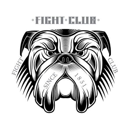 Head of bulldog in engraving style black on whiteのイラスト素材
