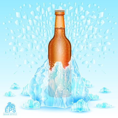 Iceberg explosion from brown bottle of beer on blue backgroundのイラスト素材