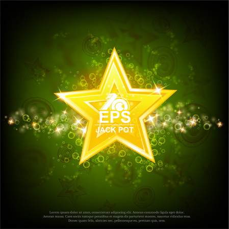 Big gold star with shiny effects on abstract green backgroundのイラスト素材