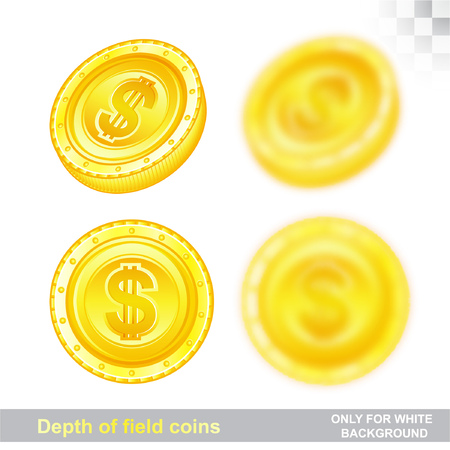Gold coins in different position with sharp and depth of field effectのイラスト素材