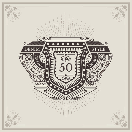 Ribbons with line pattern and light rays behind the shieldのイラスト素材