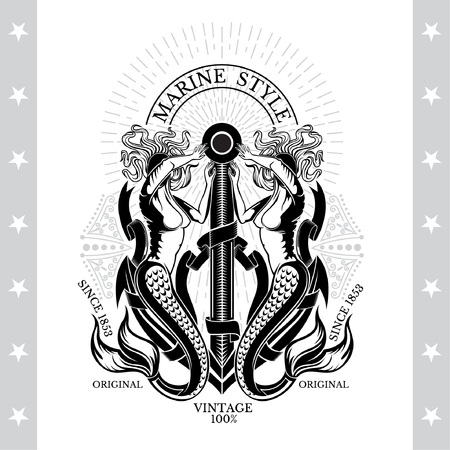 Marine style vintage poster illustration.のイラスト素材