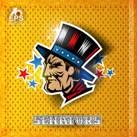 Man face in profile with blue red hat.のイラスト素材