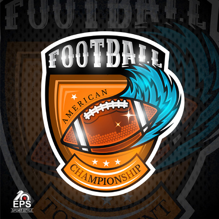 American football ball with blue speed trail in center of shield.のイラスト素材