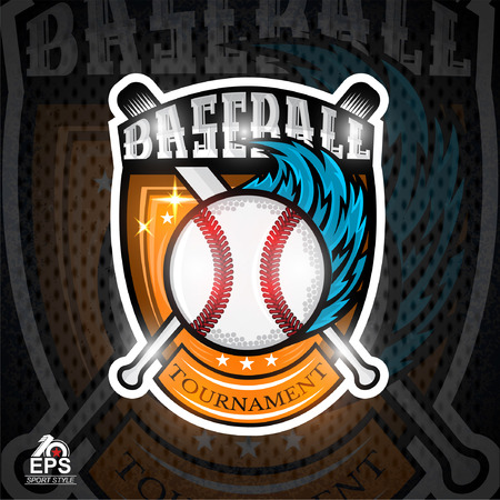 Baseball ball with blue speed trail in center of shield.のイラスト素材