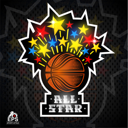 Colored stars fly out from basketball ball.のイラスト素材