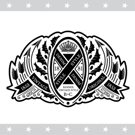 Heraldic label with oval frame, arrows, ribbons and laurel wreath on whiteのイラスト素材