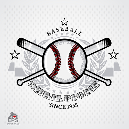 Baseball ball in center of silver laurel wreath and ribbon on light background.のイラスト素材