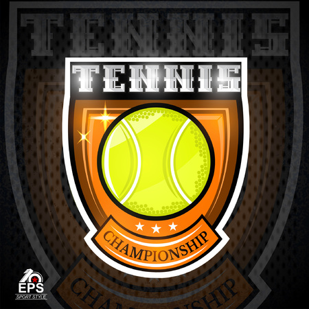Tennis ball in center of shield. Sport logo for any teamのイラスト素材