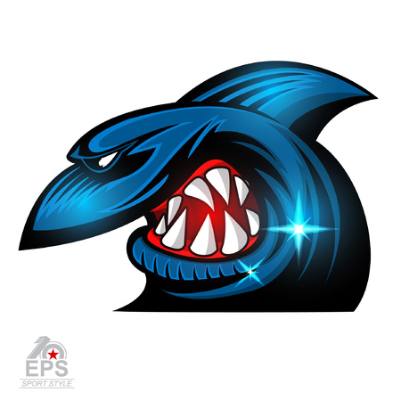 Shark face in profile with bared teeth icon for any sport team isolated on whiteのイラスト素材