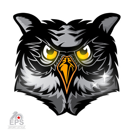 Bird head with shiny eyes isolated on white. icon  for any sport team owlsのイラスト素材