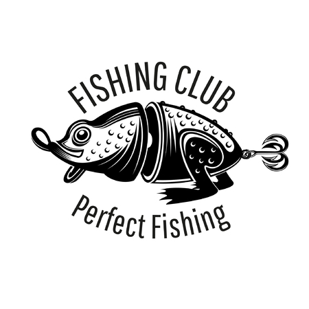 Bait frog on white in engraving style. Logo for fishing or fishing shop on whiteのイラスト素材