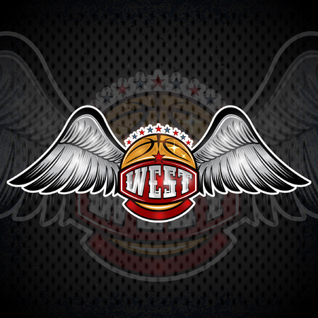 Basketball ball with wings and west lettering. Vector sport logo for any team and championshipのイラスト素材