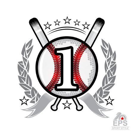 Baseball ball with number one and cross bats. Sport logo isolated on white for any team or competitionのイラスト素材